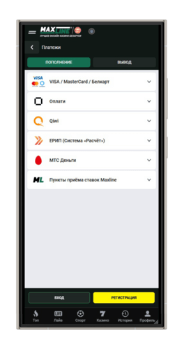 Методы внесения депозита в Maxline